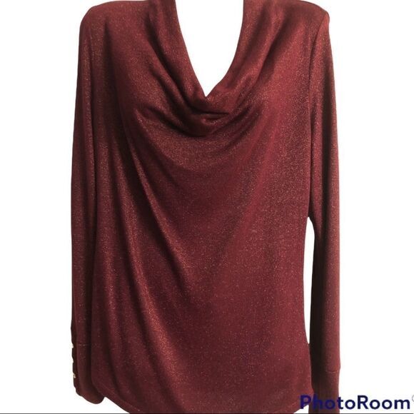 Michael Michael Kors top Size Small subtle sparkly long‎ sleeve cowl neck logo’d - Picture 1 of 6